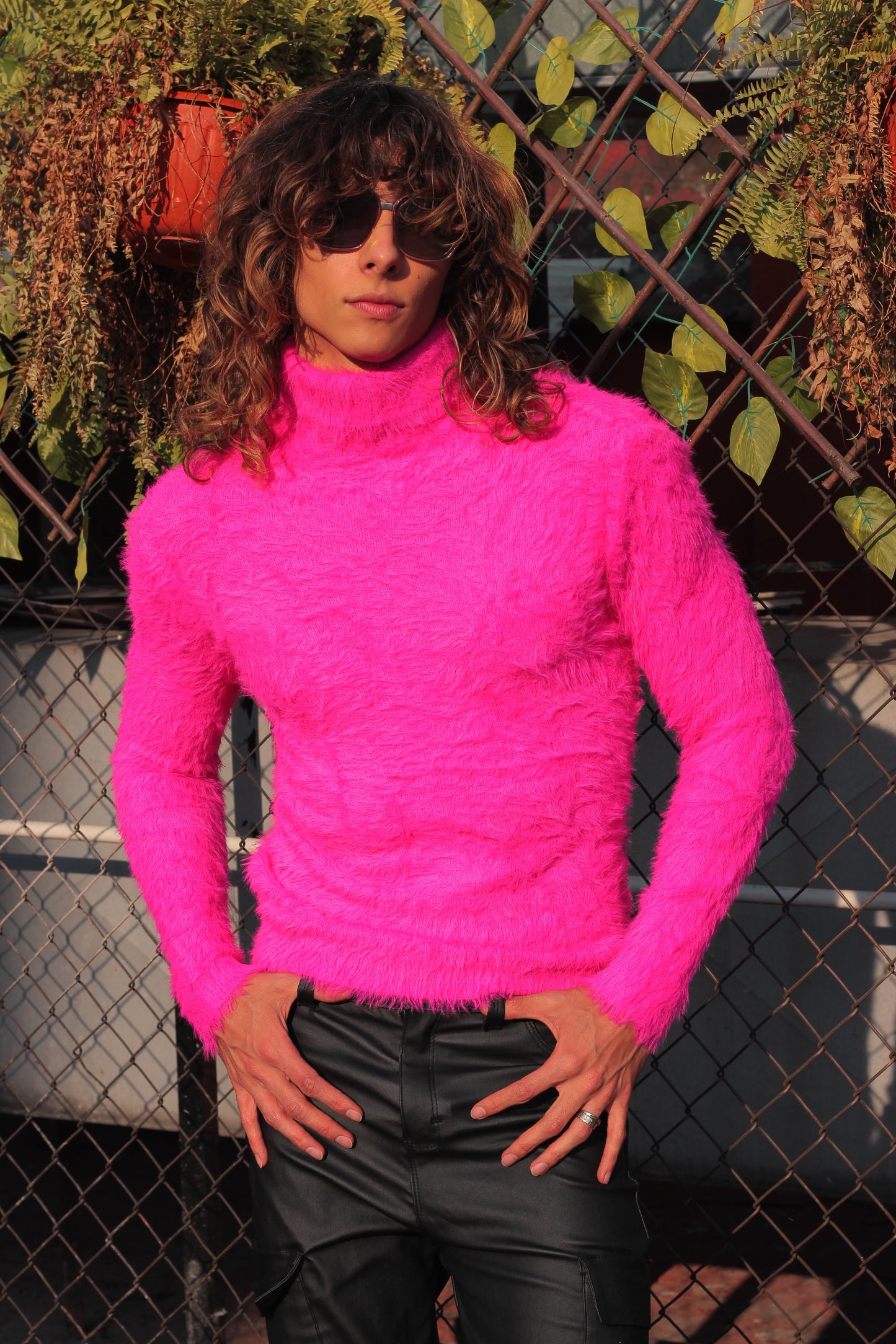 Top alto peluche rosa