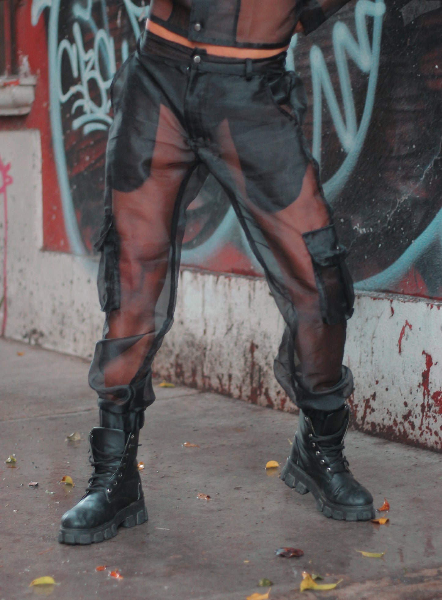 Jogger cargo transparente negro