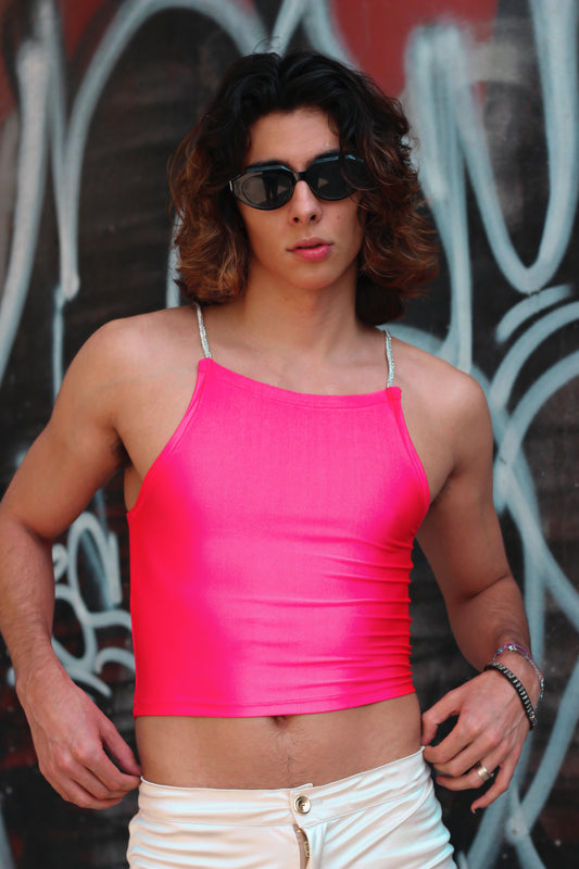 Top Licra rosa tirantes brillantes