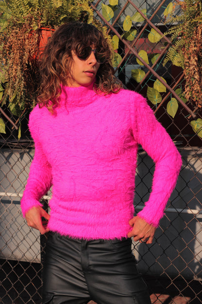 Top alto peluche rosa