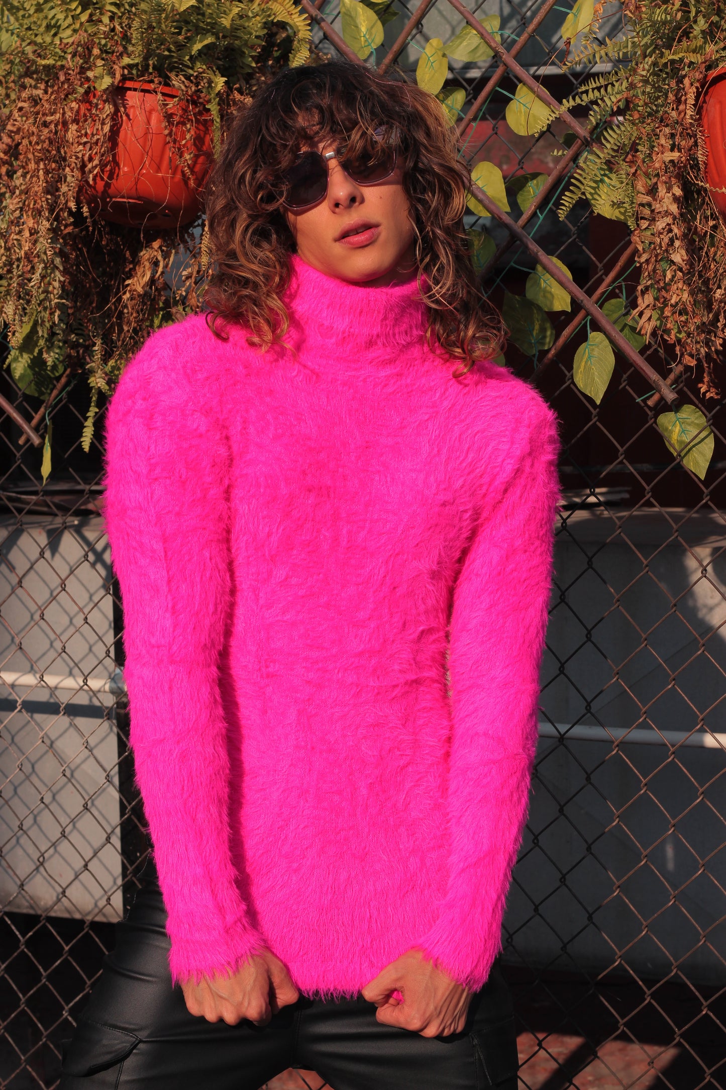 Top alto peluche rosa
