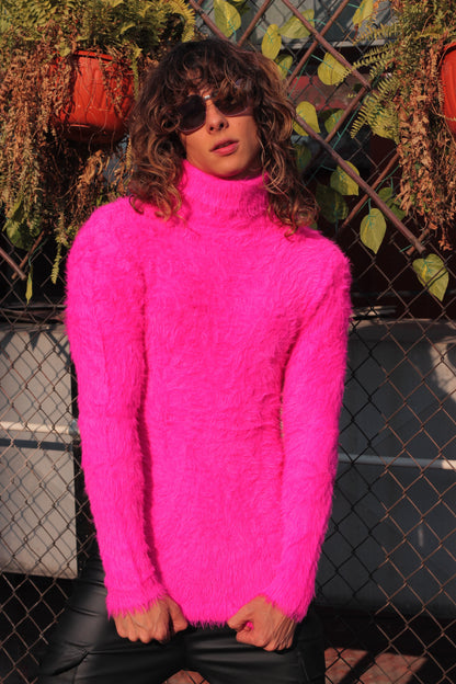 Top alto peluche rosa