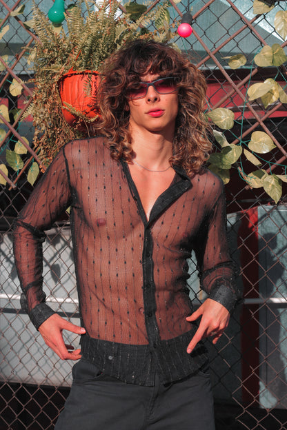 Camisa gasa con hilos dorado